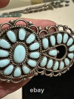 Native American Silver Turquoise CLUSTER Pin 4 Signed BB 27.8 Grams Rare