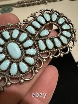 Native American Silver Turquoise CLUSTER Pin 4 Signed BB 27.8 Grams Rare