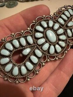 Native American Silver Turquoise CLUSTER Pin 4 Signed BB 27.8 Grams Rare