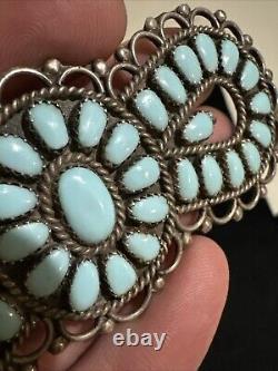 Native American Silver Turquoise CLUSTER Pin 4 Signed BB 27.8 Grams Rare