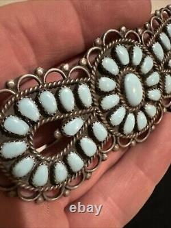 Native American Silver Turquoise CLUSTER Pin 4 Signed BB 27.8 Grams Rare