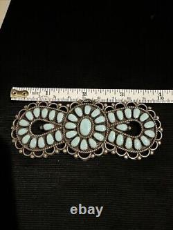 Native American Silver Turquoise CLUSTER Pin 4 Signed BB 27.8 Grams Rare