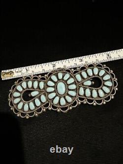 Native American Silver Turquoise CLUSTER Pin 4 Signed BB 27.8 Grams Rare