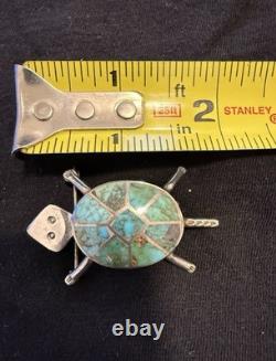 Native American Silver Turquoise Inlay Brooch/Pin Turtle Design