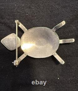 Native American Silver Turquoise Inlay Brooch/Pin Turtle Design