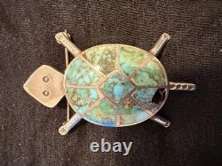 Native American Silver Turquoise Inlay Brooch/Pin Turtle Design