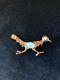 Native American Silver And Turquoise Roadrunner Vintage Brooch Pin
