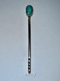 Native American Solid Sterling Silver Natural Turquoise Hair Pin
