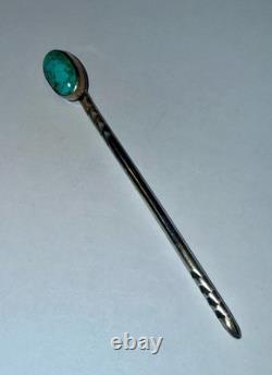 Native American Solid Sterling Silver Natural Turquoise Hair Pin