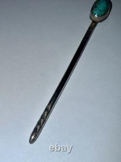 Native American Solid Sterling Silver Natural Turquoise Hair Pin