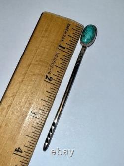 Native American Solid Sterling Silver Natural Turquoise Hair Pin