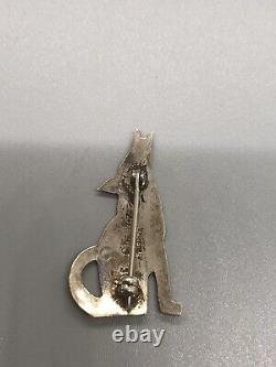 Native American Southwest brooch pin Coyote silver marked B. Chavez cool