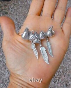 Native American Southwestern Sterling Silver Feather Pottery Brooch Pin