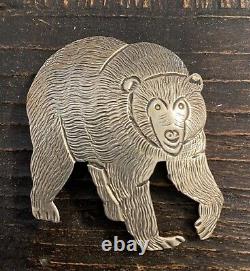 Native American Sterling Bear Pin Signed LB