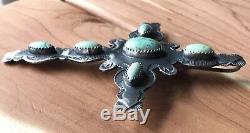 Native American Sterling Navajo Cross With Turquoise by A& JB Pendant Pin Brooch