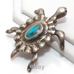 Native American Sterling Silver 3D Turtle Smoky Bisbee Blue Turquoise Pin LLB5