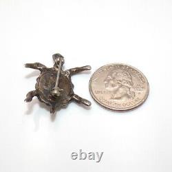 Native American Sterling Silver 3D Turtle Smoky Bisbee Blue Turquoise Pin LLB5