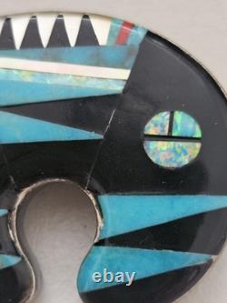 Native American Sterling Silver 925 Multistone Inlaid Turquoise Bear BROOCH Pin