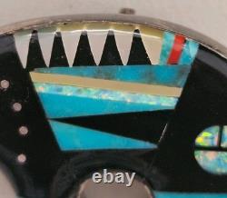 Native American Sterling Silver 925 Multistone Inlaid Turquoise Bear BROOCH Pin