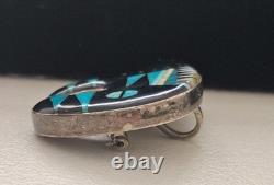 Native American Sterling Silver 925 Multistone Inlaid Turquoise Bear BROOCH Pin