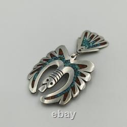 Native American Sterling Silver 925 Turquoise Coral Inlay Peyote Bird Brooch Pin
