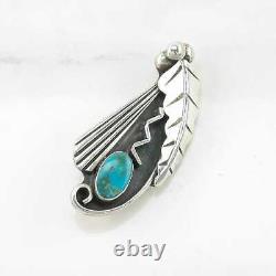 Native American Sterling Silver Brooch Leaf Blue Turquoise