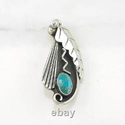 Native American Sterling Silver Brooch Leaf Blue Turquoise