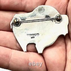 Native American Sterling Silver Brooch Pin Buffalo Hallmarked Tribes