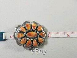 Native American Sterling Silver Brooch Pin Pendant Orange Stones Spiny Oyster
