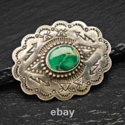 Native American Sterling Silver Brooch Stamped Green Turquoise