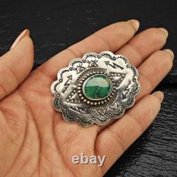 Native American Sterling Silver Brooch Stamped Green Turquoise