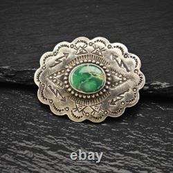 Native American Sterling Silver Brooch Stamped Green Turquoise