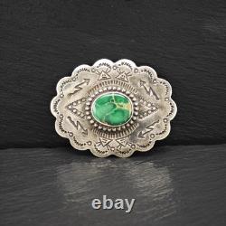 Native American Sterling Silver Brooch Stamped Green Turquoise