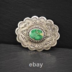 Native American Sterling Silver Brooch Stamped Green Turquoise
