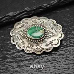 Native American Sterling Silver Brooch Stamped Green Turquoise