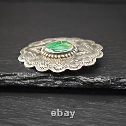 Native American Sterling Silver Brooch Stamped Green Turquoise