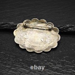 Native American Sterling Silver Brooch Stamped Green Turquoise