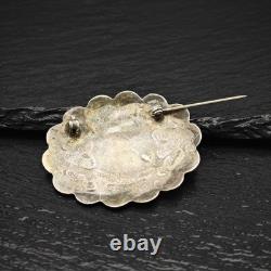 Native American Sterling Silver Brooch Stamped Green Turquoise