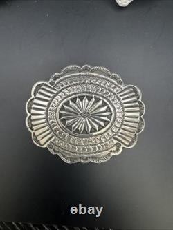 Native American Sterling Silver Concho Lapel Pin Artist LM 31g