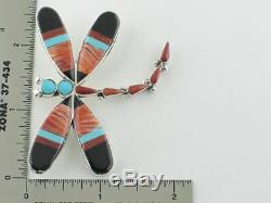 Native American Sterling Silver Handmade Multi Stone Dragonfly Pin / Pendant