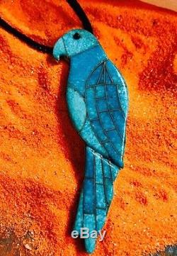 Native American Sterling Silver Inlaid Turquoise Large Parrot Pendant & Brooch