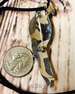 Native American Sterling Silver Inlaid Turquoise Large Parrot Pendant & Brooch