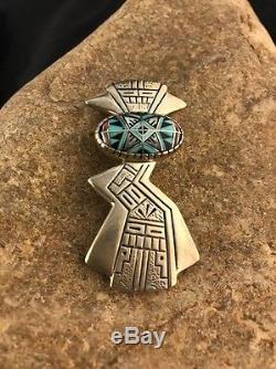 Native American Sterling Silver Inlay Turquoise Pin Pendant 2