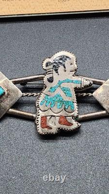 Native American Sterling Silver Kachina Bar Pin 4 Vintage