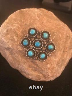 Native American Sterling Silver Kingman Cluster Turquoise Navajo Pin Gift 8017