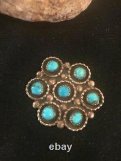 Native American Sterling Silver Kingman Cluster Turquoise Navajo Pin Gift 8017