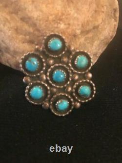 Native American Sterling Silver Kingman Cluster Turquoise Navajo Pin Gift 8017