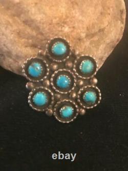 Native American Sterling Silver Kingman Cluster Turquoise Navajo Pin Gift 8017