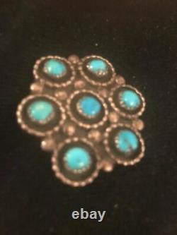 Native American Sterling Silver Kingman Cluster Turquoise Navajo Pin Gift 8017