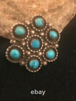 Native American Sterling Silver Kingman Cluster Turquoise Navajo Pin Gift 8017